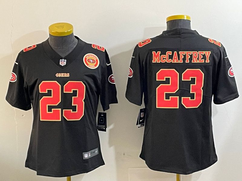 Women San Francisco 49ers 23 Mccaffrey Black Gold 2024 Nike Vapor Limited NFL Jersey style 12024